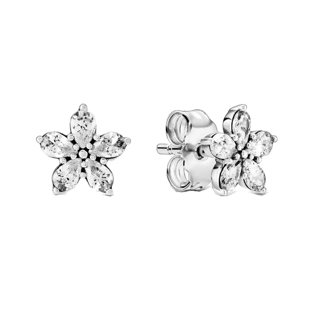 

925 Sterling Silver 2020 Winter New Sparkling Snowflakes Elevated Hearts Stud Earrings For Women Original Earring Jewelry Gift