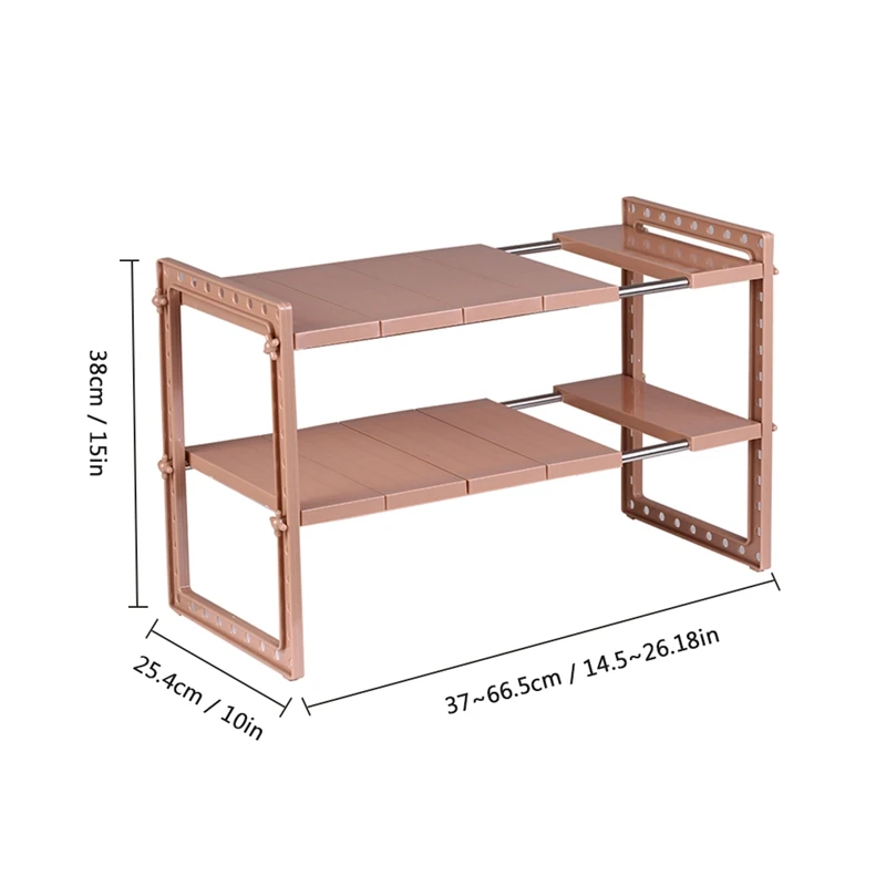 Multi-Functional Under Sink 2-Tier Expandable Shelf Storage Organizer Adjustable Stainless Steel Kitchen Rack Brown | Обустройство