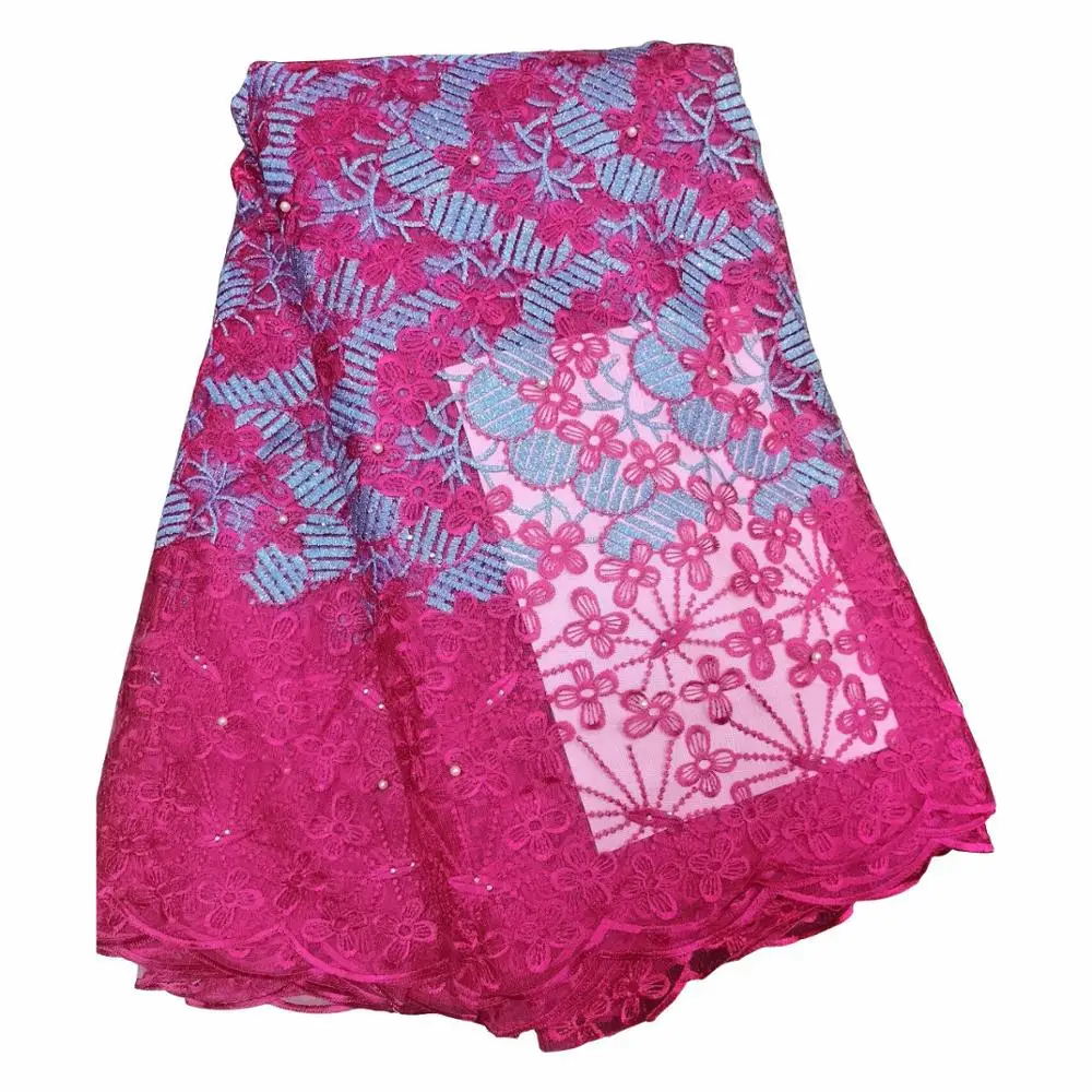 Новейшая розово-красная африканская кружевная ткань из бисера 2019 французская