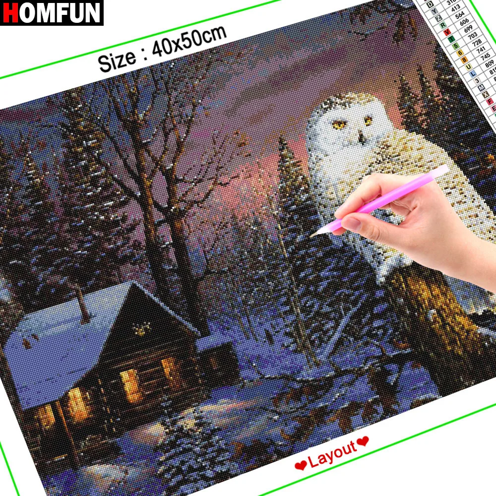 Алмазная 5D Вышивка HOMFUN сделай сам полноформатная картина Дом сова