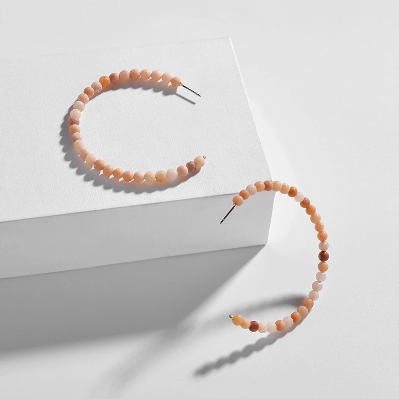 

Fashion Gems Stones Beads Boho Earrings Handmade Natural Stones CC Earrings for Women 2020 New Circle Earrings WX1725