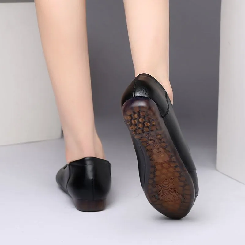 

Women Shoes Flat 2021 Spring New Women Casual Genuine Leather Beef Tendon Bottom Trendy Pointed Ballet Ladies loafers for Mom