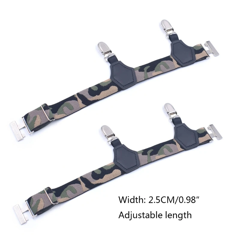 

Men Women Nylon Socks Suspenders Holder Camouflage Print Elastic Adjustable Non-Slip Garters Belt with Double Metal Clip