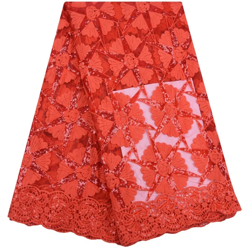 Новейшие красные блестящие французские молочные шелковые кружевные ткани для