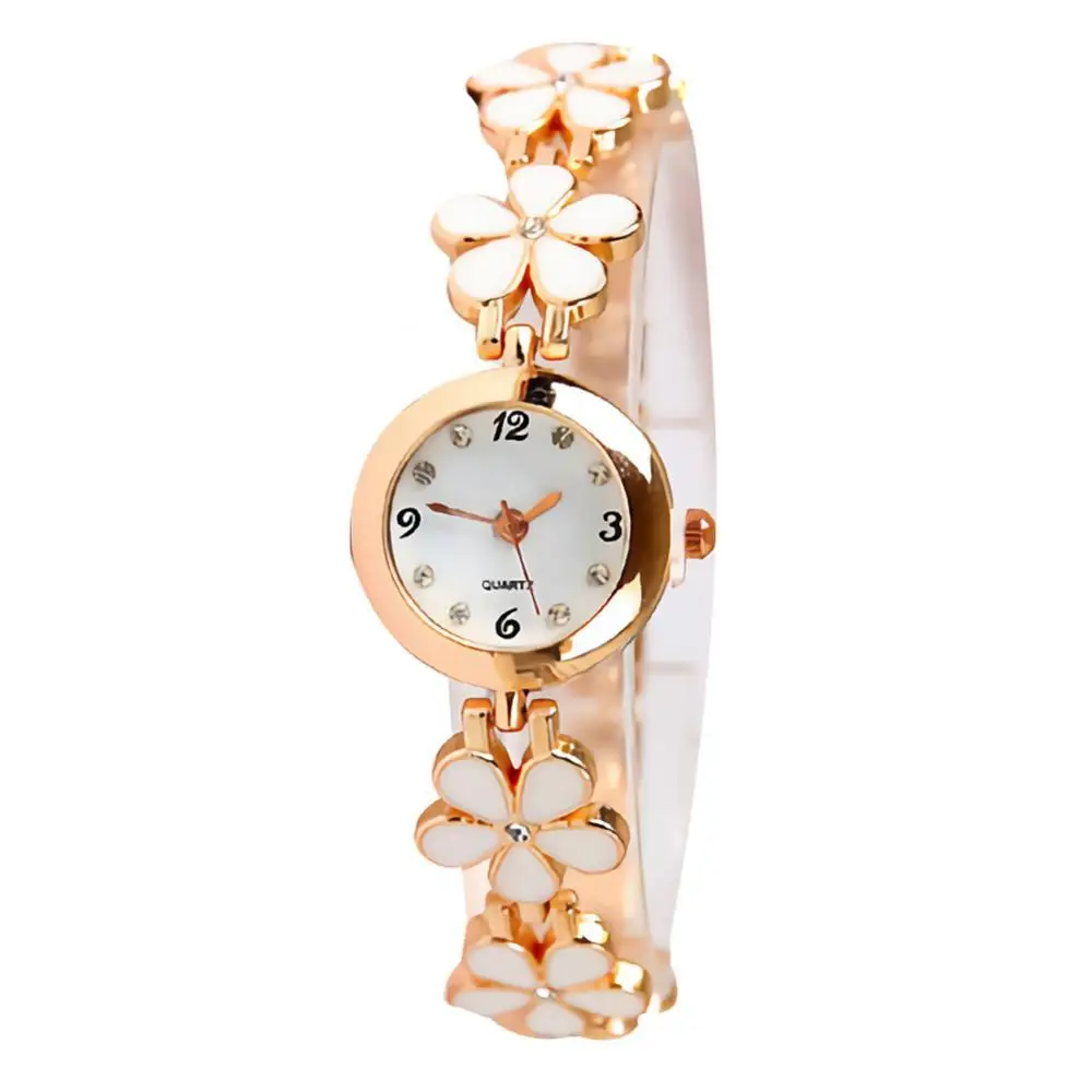 

Fashion Women Rhinestone Flower Round Dial Analog Quartz Bracelet Watch Gift