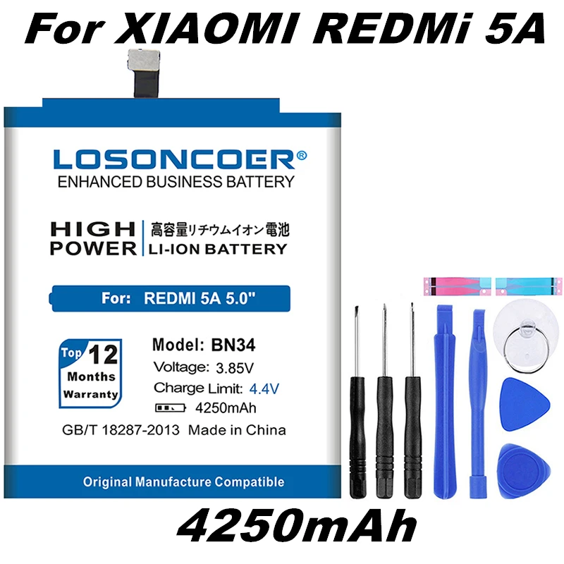 LOSONCOER 4250 мАч BN34 хорошее качество телефон батарея для Xiaomi Redmi 5A 5," батарея