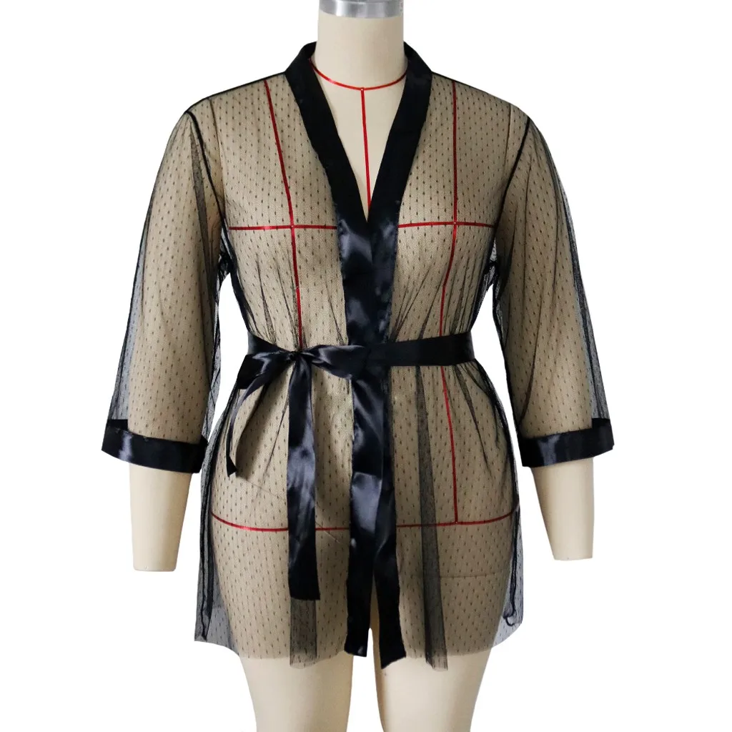 Женское Эротическое белье в сетку большого размера банный халат с длинными