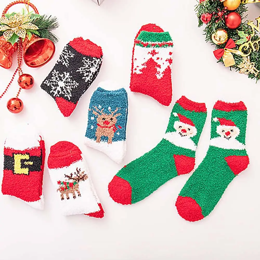 1 пара рождественские чулки длинные зимние теплые домашние женские коралловые