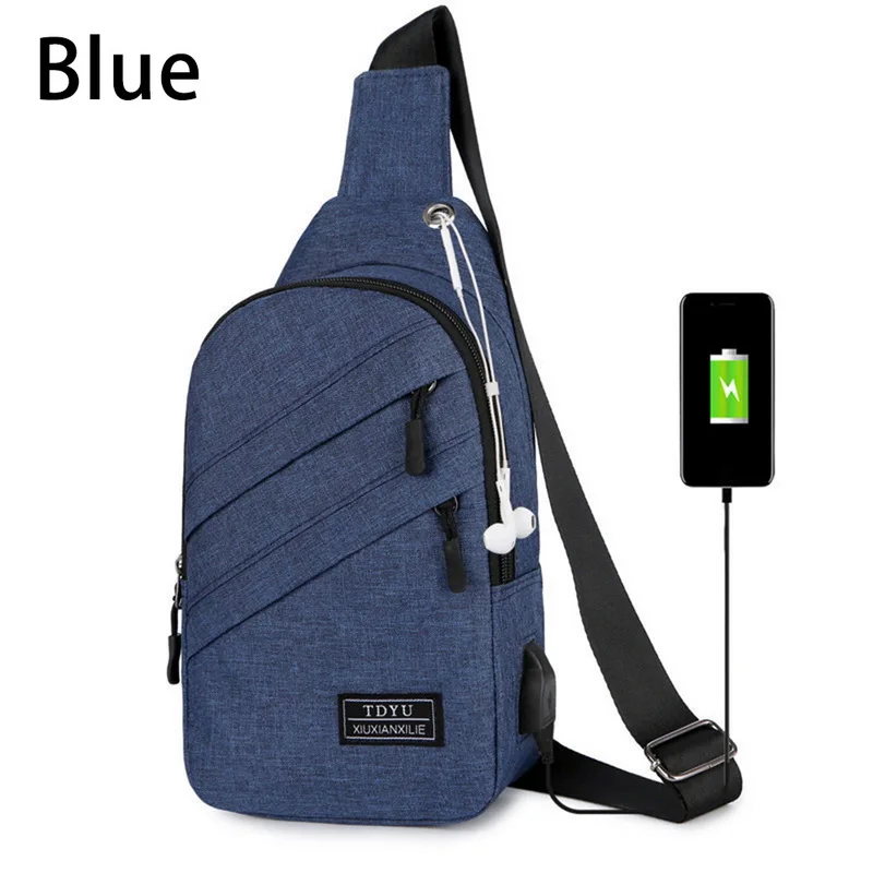 Litthing Men Waterproof Bags Fashion Outdoor Male Crossbody Bag With Interface Fashion Sports Packs Anti-theft Men Chest Bags - Цвет: blue