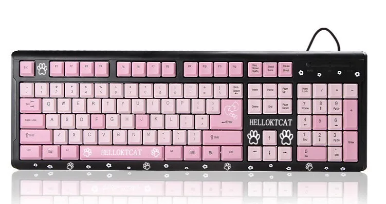 BLACK 1 Розовая hello kitty HELLOKTCAT клавиатура USB Проводная Милая для девочек ультра-тонкая компьютерная USB клавиатура для настольных девочек - Цвет: BLACK 1