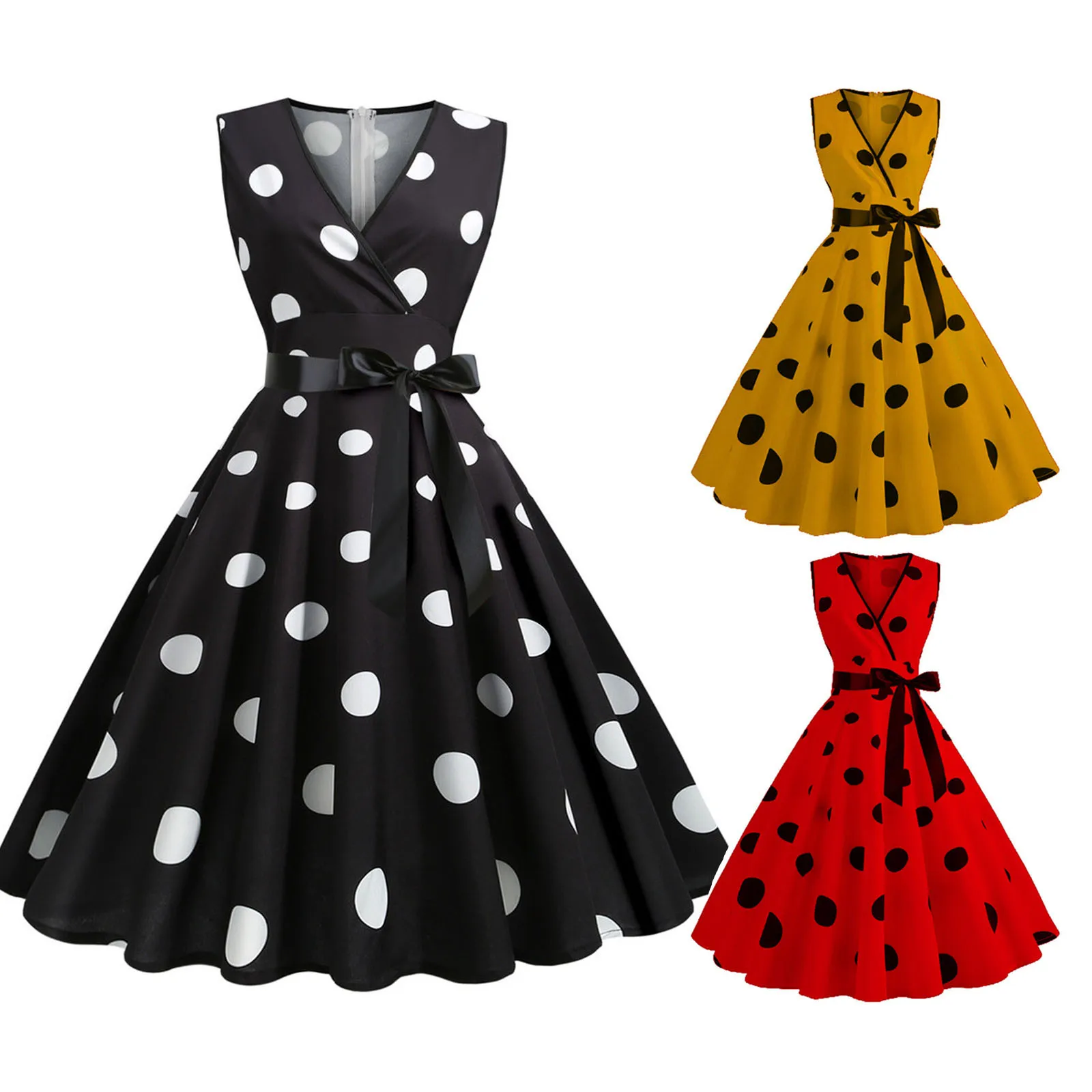 

2021 Women Summer Dress Vintage Floral Print Rockabilly Dress Robe Femme Sundress Vestidos Plus Size Polka Dot Party Dress