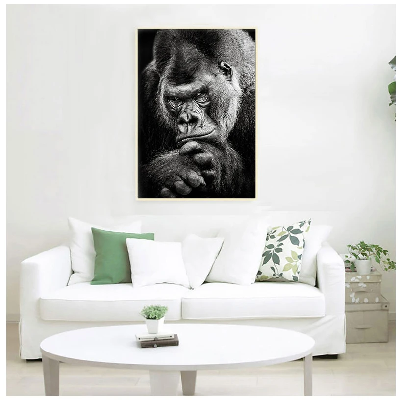 

Monkey Animal Poster Black White Canvas Print Abstract Artwork Art Painting Nordic Wall Picture for Living Room Decoration