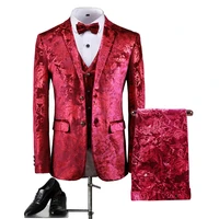 jacketpantsvestclassic style groom tuxedos shawl lapel groomsman suit red rich flower wedding suit custom made man suit
