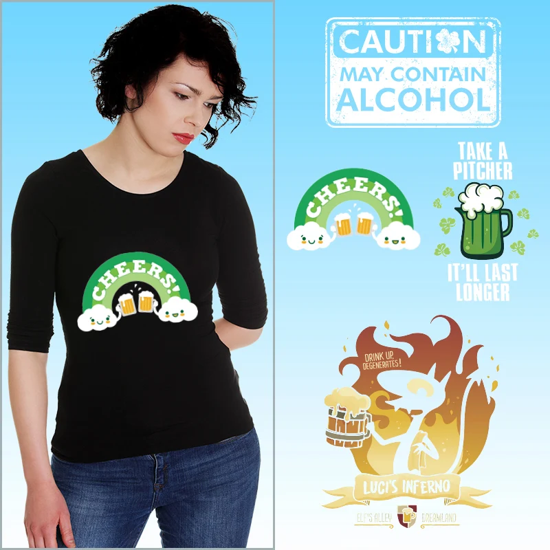 

Drink Alcohol beer Heat Transfer PVC Patch Thermal Stickers Ironing stickers on Clothes Washable DIY Appliques