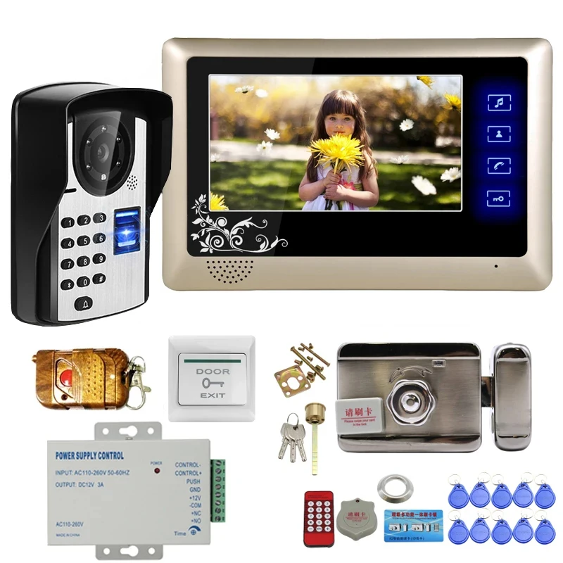 Fingerprint Video Door Phone Doorbell Waterproof Intercom System Wired 7'' Monitor Talking Unlock 420TVL Home Office Security