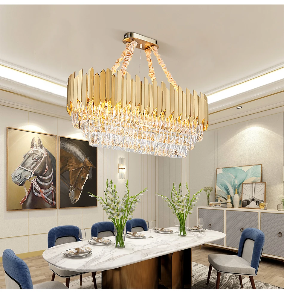 Прямоугольная хрустальная люстра, светильник ing Lustre Cristal, для гостиной, светодиодный, люстры, для кухни, остров, подвесной светильник, светильники