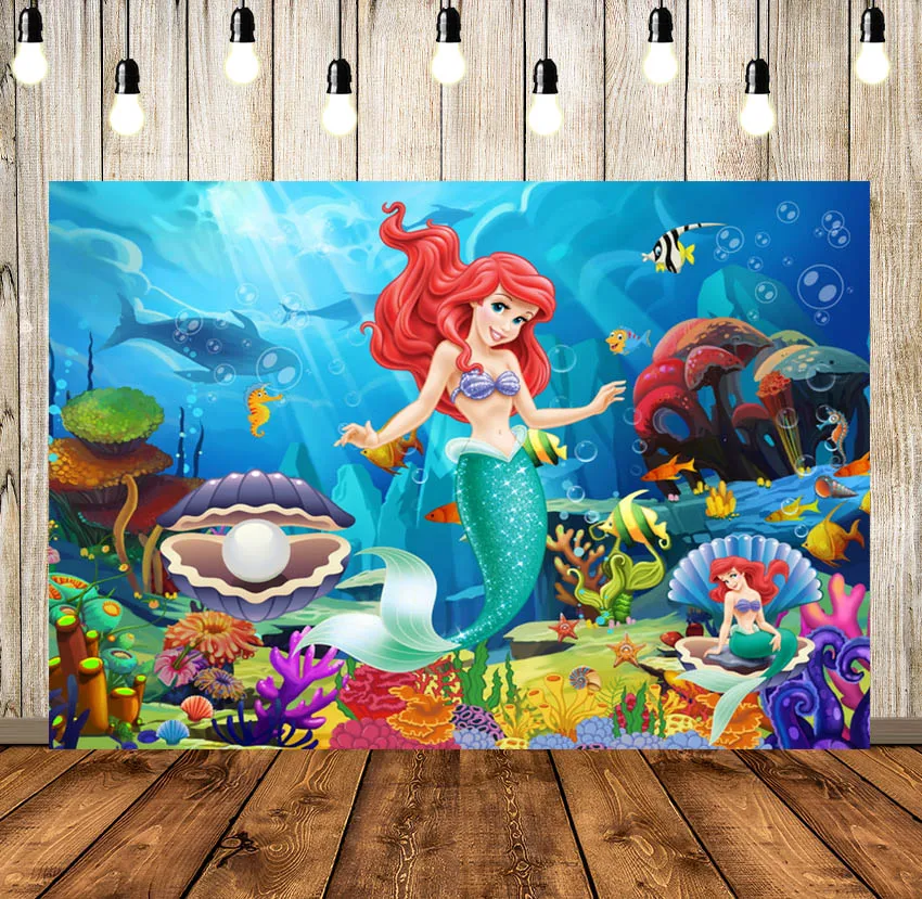 

Underwater Blue Sea World Girl Princess Mermaid Backdrop Photography Happy Birthday Newborn Baby Shower Background Table Decor