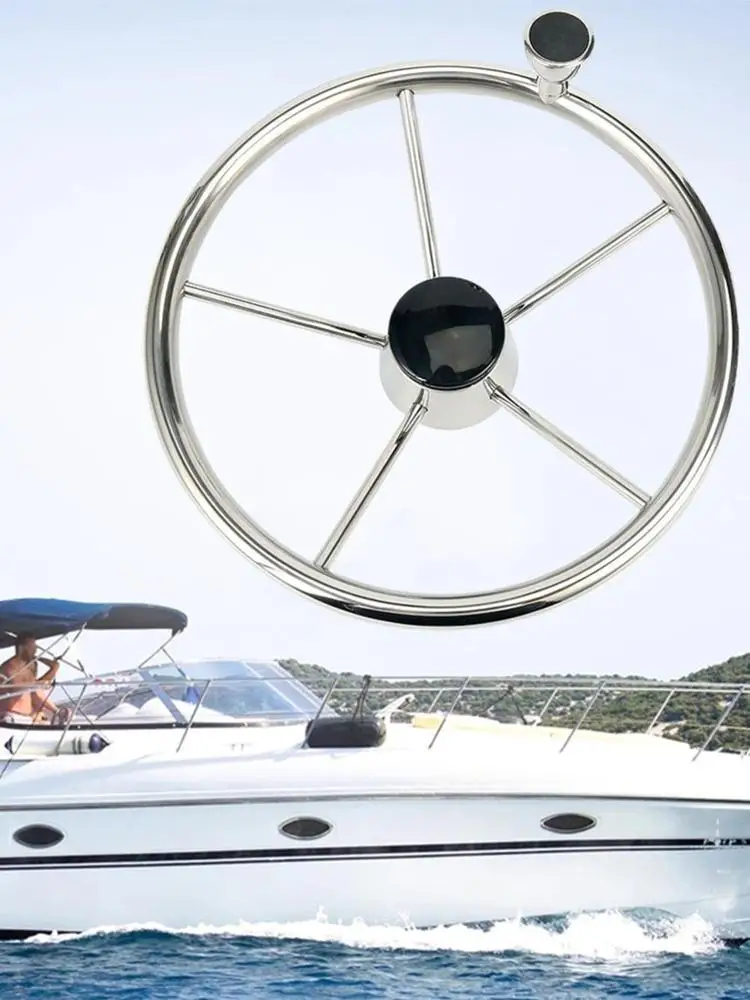 

Boat Accessories Marine 13.5" Steel Destroyer Boat Steering Wheel 5 Spoke With Knob
