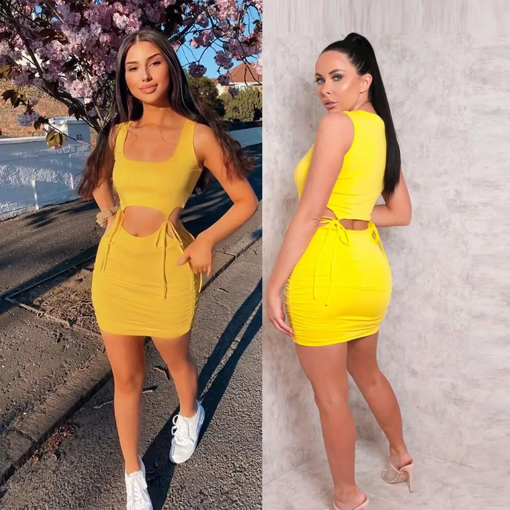 

ladies dresses woman party night club new arrival 2020 summer sleeveless empire hollow out sheath mini dress streetwear