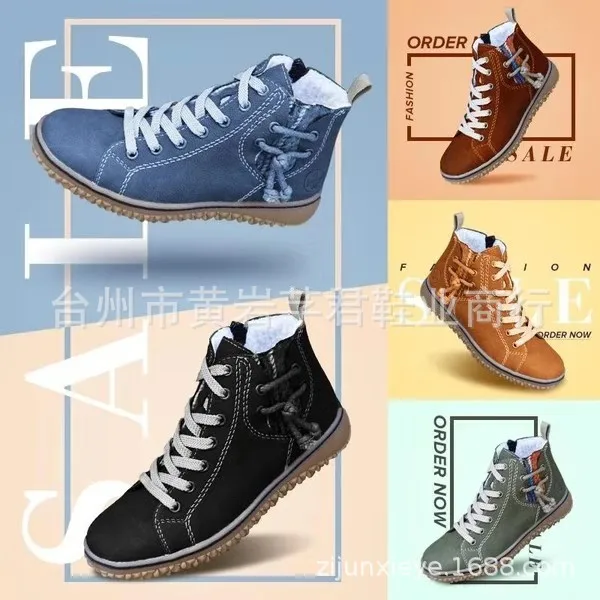 

Женские ботинки со шнуровкой, хлопковые полусапожки на плоской подошве, 2020