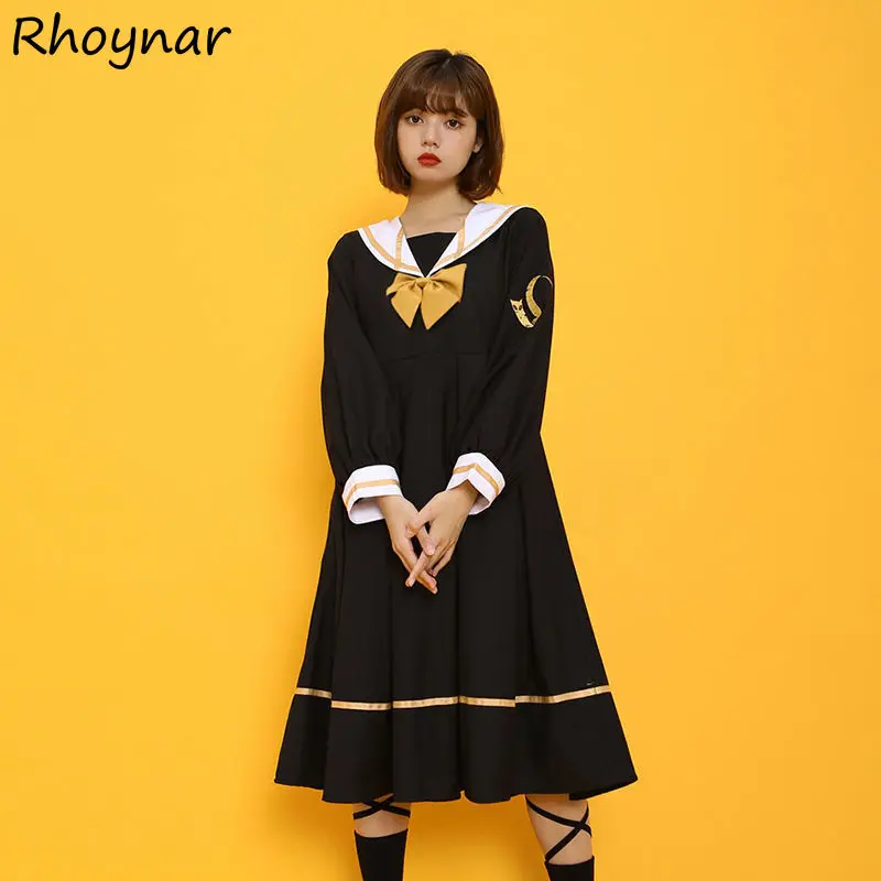 Женские платья бант в стиле преппи для студентов Kawaii трапециевидная уличная