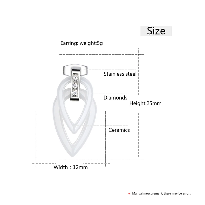 Двойные керамические треугольные серьги Tud Классические черные белые элегантные