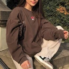 Женская толстовка с капюшоном, коричневого цвета, с круглым вырезом и длинным рукавом, весна-осень, 2021