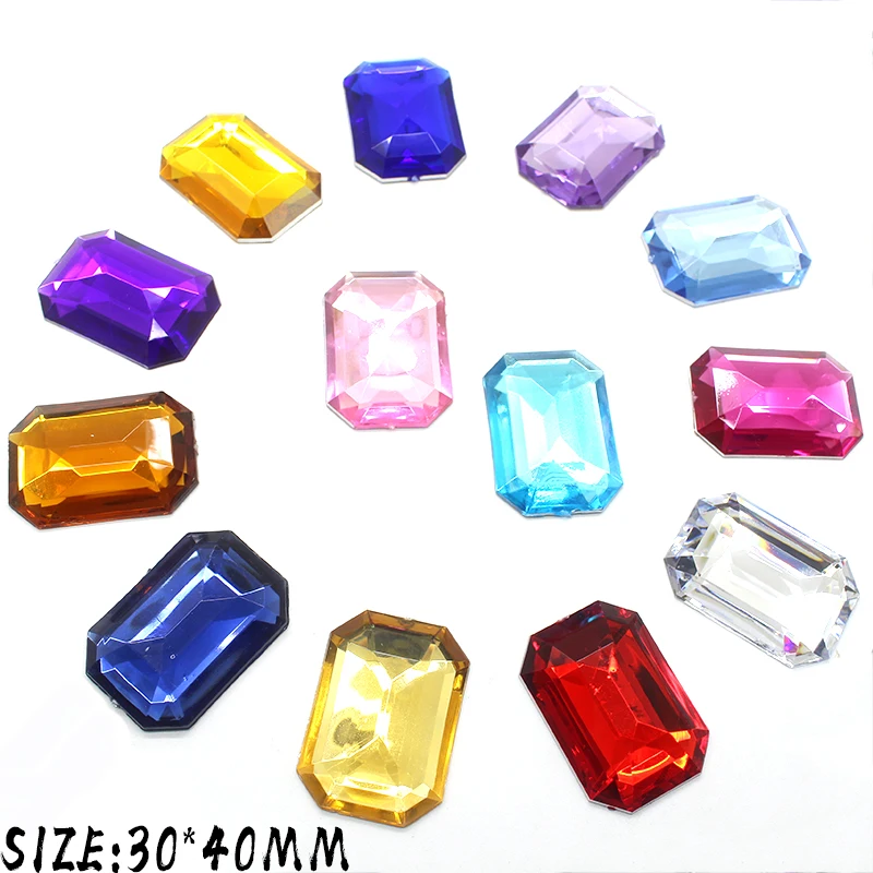 

ZMASEY 10Pcs/Lot 30*40mm Rectangle Rhinestones Acrylic Buttons Invitation Ribbon Decorative DIY Handwork Accessory