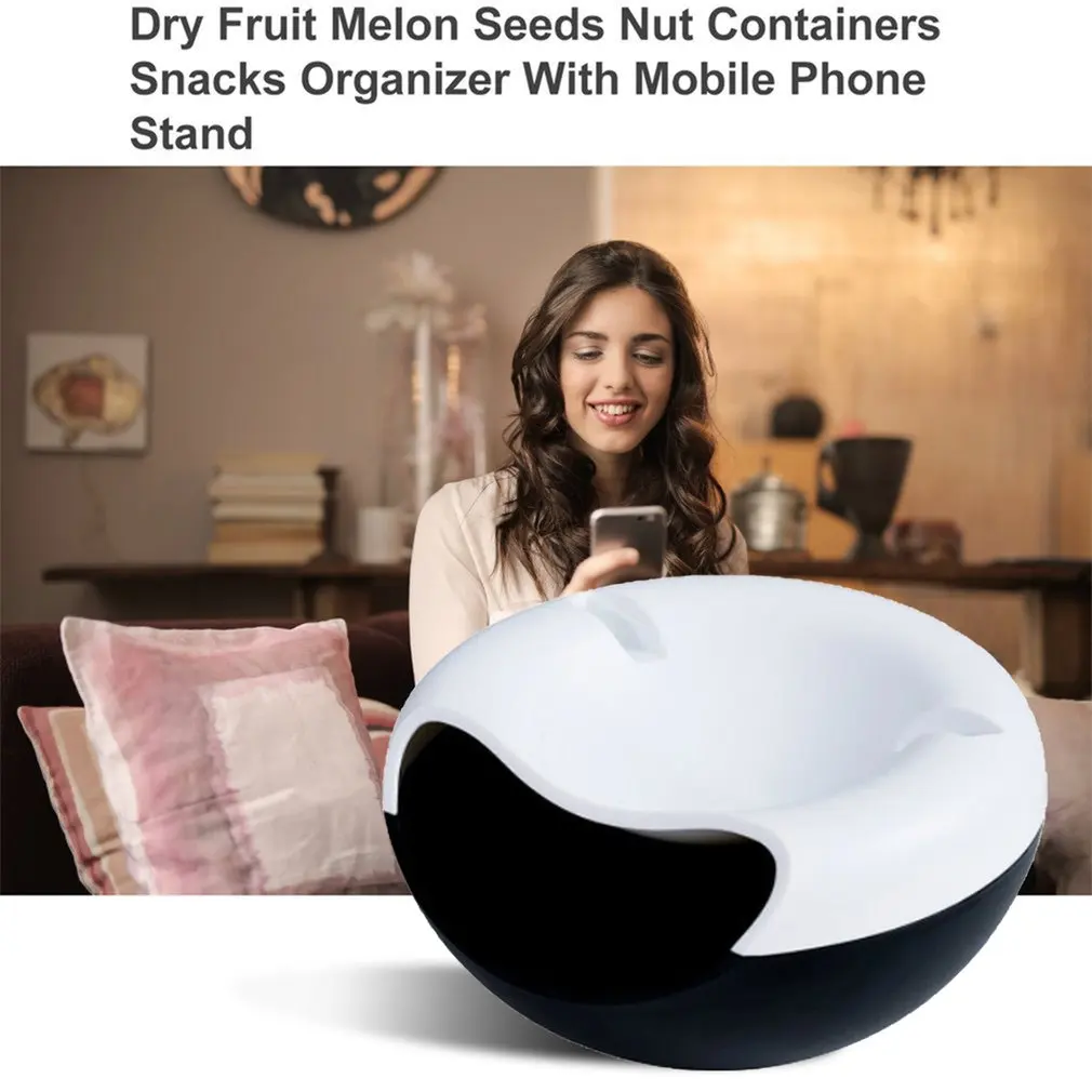

Plastic Double Layer Dry Fruit Melon Seeds Nut Containers Snacks Storage Box Holder Plate Organizer With Mobile Phone Stand