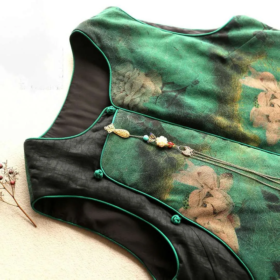 Осенне-зимний женский жилет китайского стиля без рукавов Hanfu Top для одежды на Китайский Новый год, винтажное хлопковое пальто Cheongsam размером плюс 3XL.