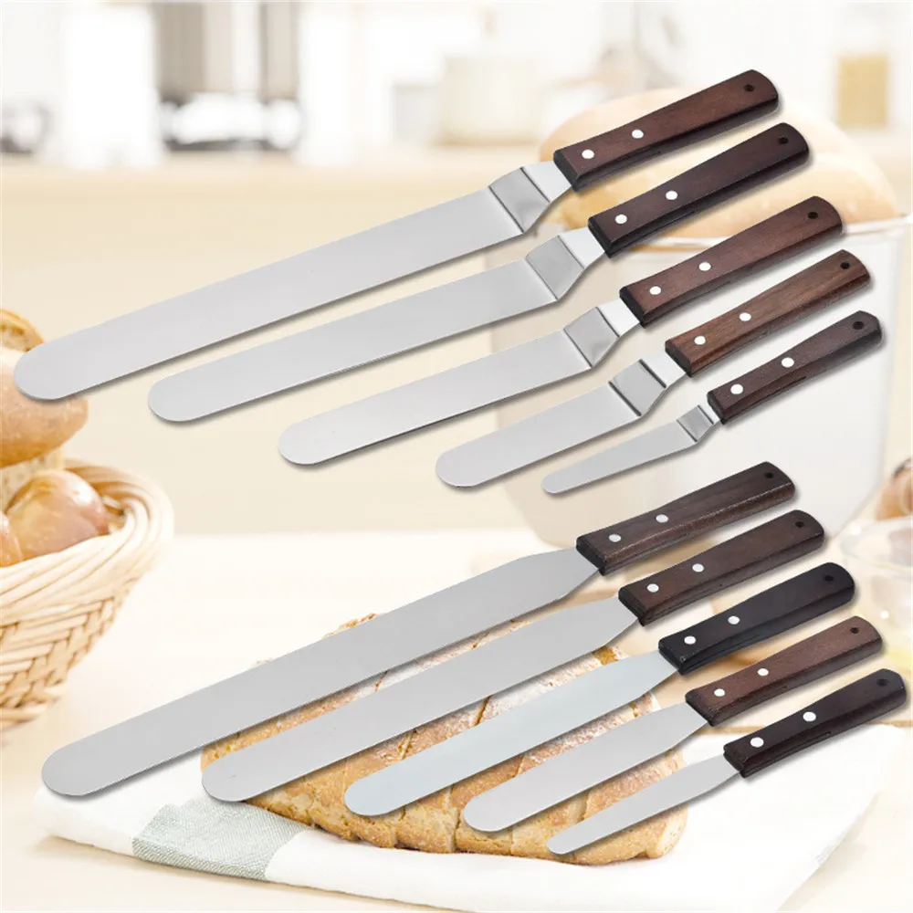 

4 6 8 10 inch Spatula Cake Decorating Tools Stainless Steel With Wood Handle Cream Knife Spatula for Cake Smoother Icing
