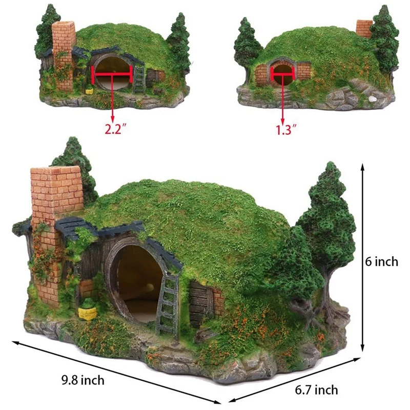 

Aquarium Decoration Hobbit House Cave with Bubbler for Reptile Cave House Shelter Fish Tank Decoration