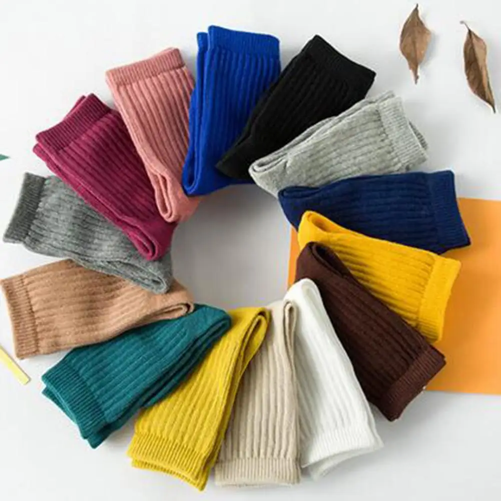 

Kids Girl Boy Solid Color Stretchy Soft Warm Breathable Middle Tube Crew Socks