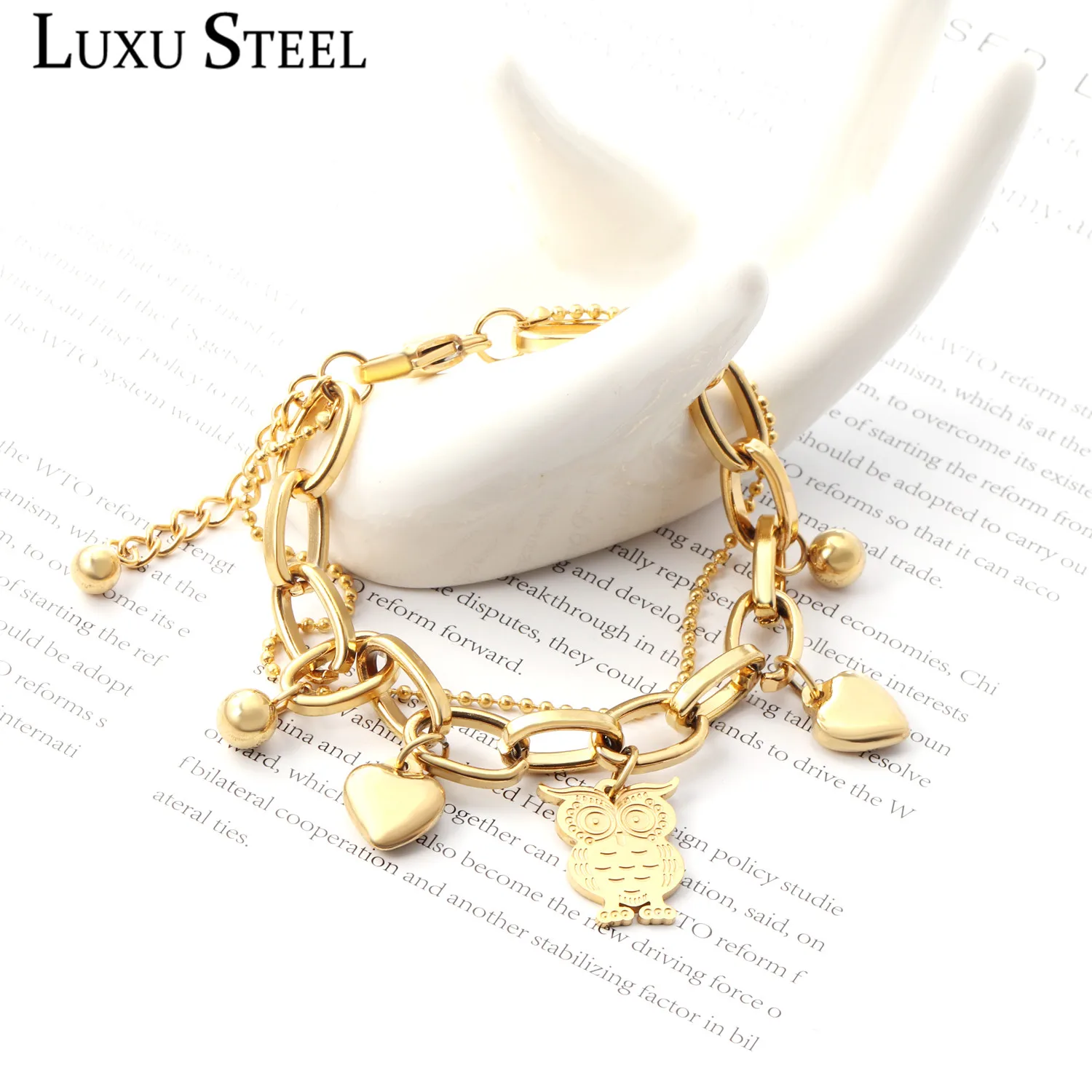 Золотая цепочка в стиле хип хоп из нержавеющей стали LUXU стальные браслеты для