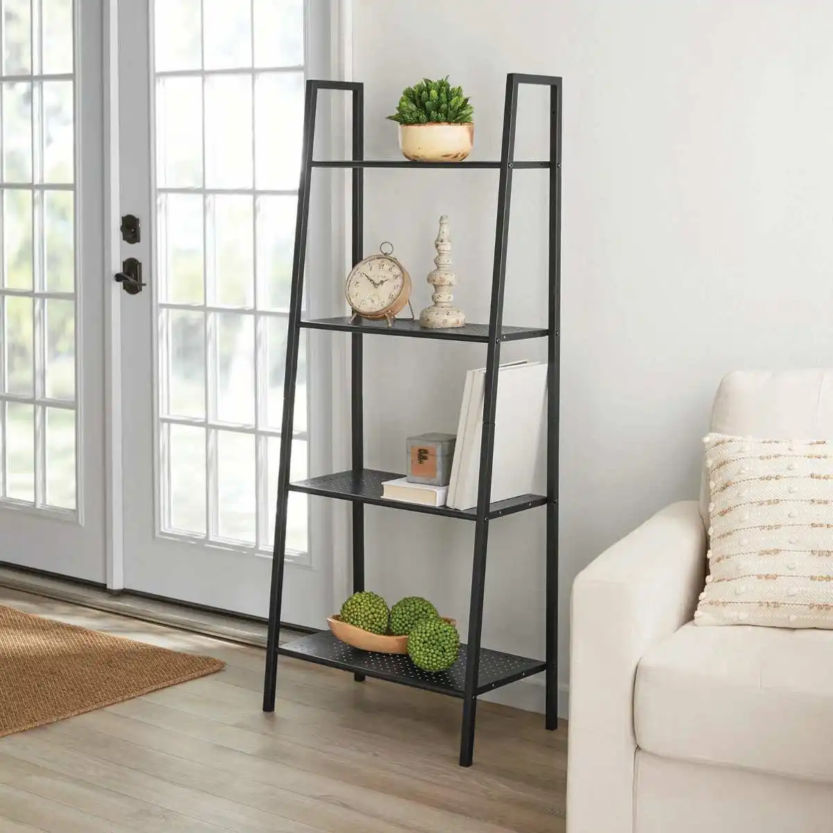 

4 Tiers Wall Leaning Ladder Shelf Bookcase Bookshelf Storage Rack Shelves Storage Stand Unit Organizer for Office Home Bedroom