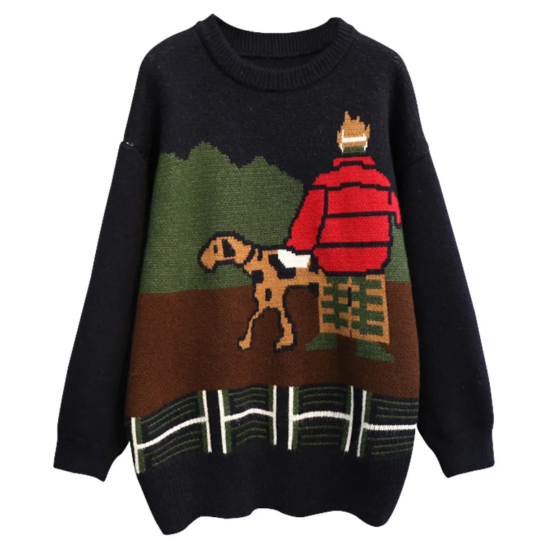 20120 Autumn Winter New Bear Women Sweater Loose Cartoon Thicken Pullovers Jumper Female Kawaii Cute Knitted Tops | Женская одежда