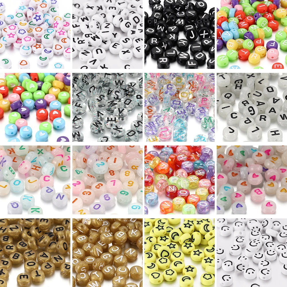 

100-200pcs 7mm Acrylic Letter Beads for Jewelry Making Components Black White Gold Alphabet Round Beads Bracelet DIY
