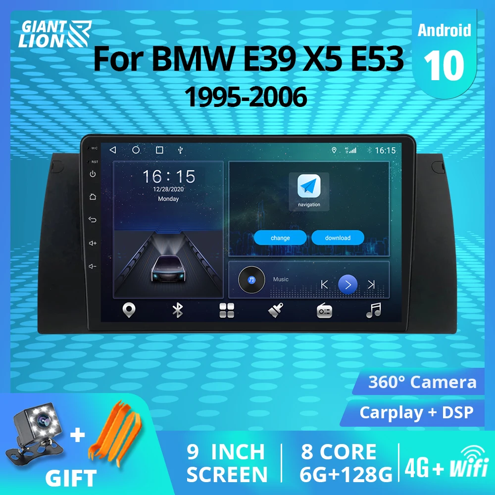 Автомагнитола 2 Din, мультимедийный видеопроигрыватель с GPS-навигацией, Android 10, для BMW 5 E39, E53, X5, 1995-2001, 2002, 2003, 2004, 2005, 2006