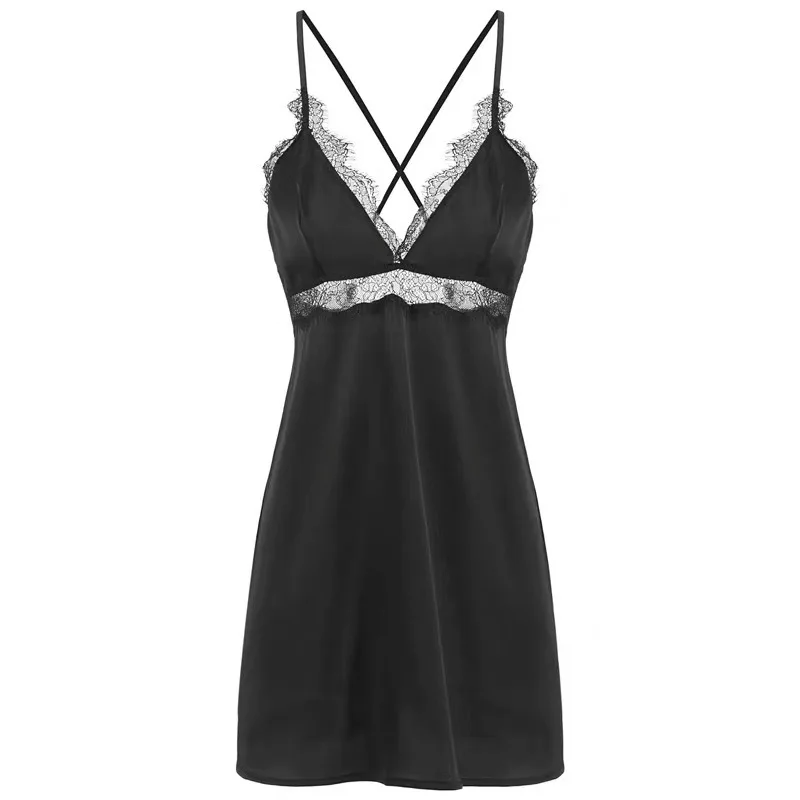 Женская кружевная тонкая атласная пижама DAS сексуальная розовая ночная сорочка с