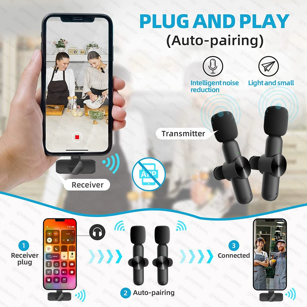 Wireless Lavalier Microphone Portable Audio Video Recording Mini Mic for iPhone Android Live Broadcast Gaming Phone Microfonoe |