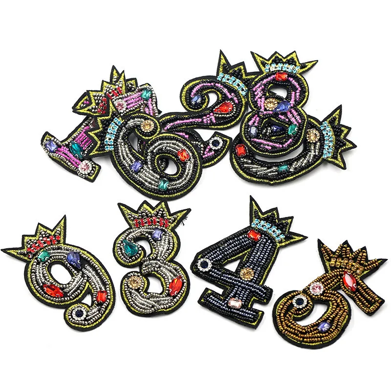 0-9 1 шт. Стразы с вышитыми цифрами нашивки вышитым утюгом на нашивке для одежды