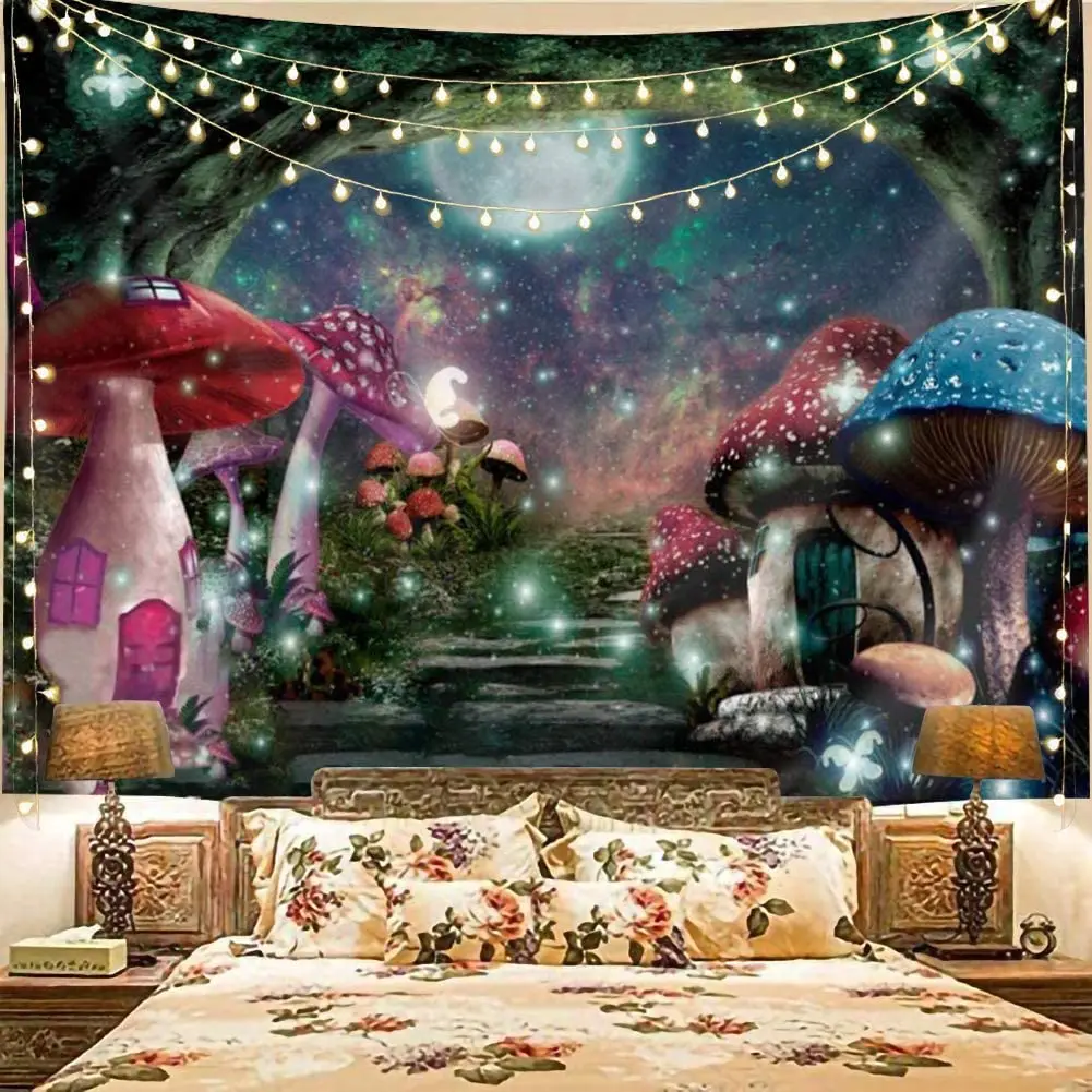 

SepYue Mushroom Fantasy Fairy Psychedelic Trippy Tapestry Wall Hanging Bedroom Living Room Dorm Home Decoration Boho Decor 95x73