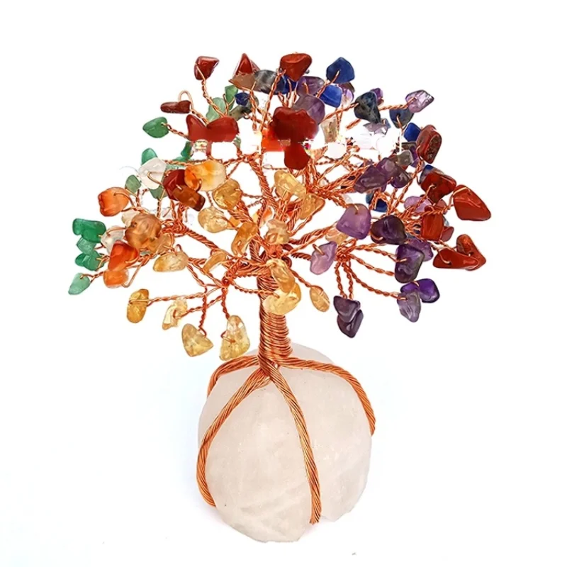 

Yellow Purple White Crystal Agate Rough Stone Degaussing Lucky Tree Pachira Macrocarpa Car Living Room Evil-Proof Decoration