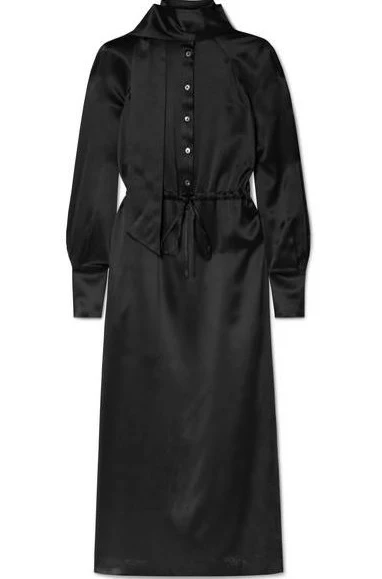 

!!! 11.19 Hot Sale Autumn Fashion Midi Women Vintage Temperament Collect Waist Silk Split Dress Two Color