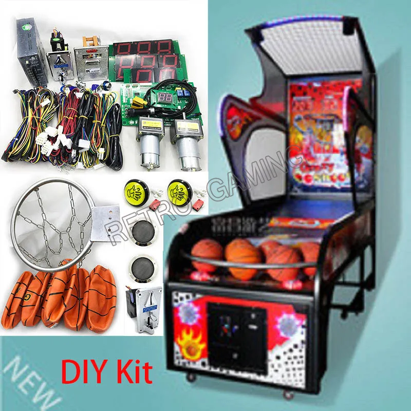 Kit completo de Arcade con bolas y aro de baloncesto para bricolaje, máquina de juego de tiro de baloncesto callejero operado con monedas