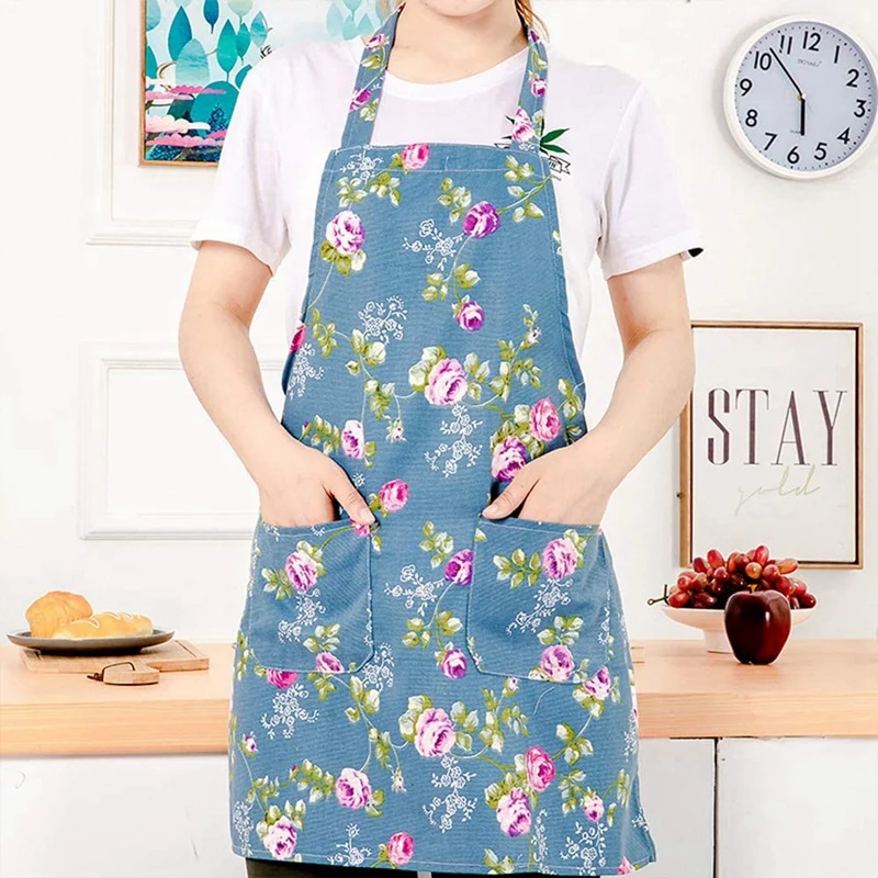 

2 Pack Apronner Bib Aprons for Women Soft Cotton Linen Kitchen Cooking Chef Apron with Pockets Adjustable Machine