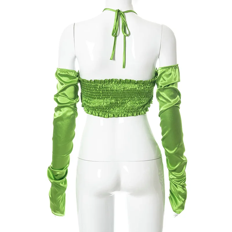 

Women's Y2K Crop Tops Summer Sexy Party Club 2021 Patchwork Lace Up Off Shoulder Backless Female All-match Streetwears