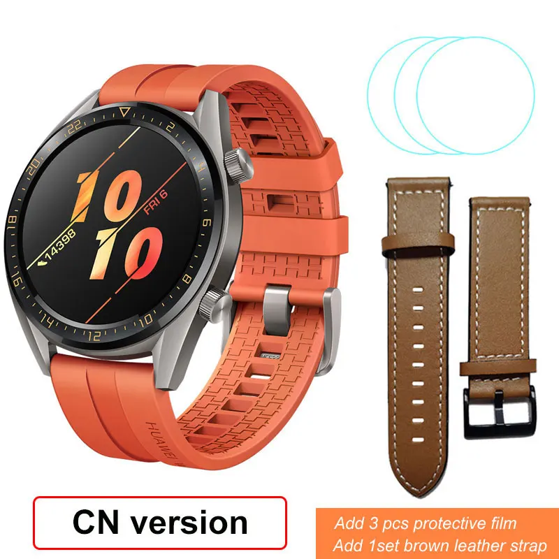 OrangeAddBrownStrap Смарт-часы huawei GT, фитнес-трекер, шагомер, 1,39 дюймов, gps, водонепроницаемые, для телефонных звонков, трекер сердечного ритма для Android iOS - Цвет: OrangeAddBrownStrap