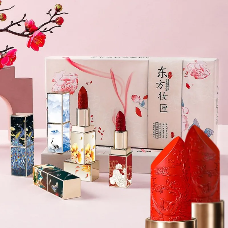 Китайская резная помада в винтажном стиле матовая бархатная стойкая Увлажняющая