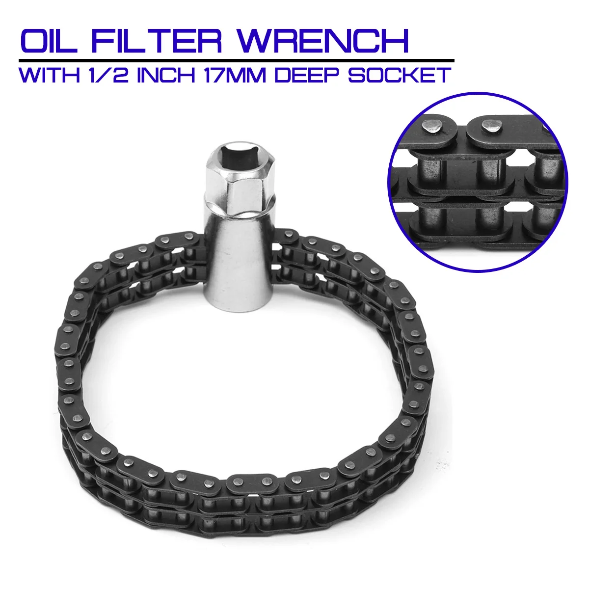 

Key Chain Type Oil Filter Wrench With 1/2 inch 17mm Deep Socket for Most Cars And Light Trucks Separate Very Fast